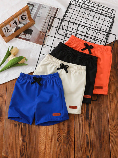 4pcs/Set Toddler Infant Baby Boys Casual Elastic Waist Shorts Sun Protection UPF 40+ Cooling Touch Embroidered Patch Drawstring Design Versatile Style