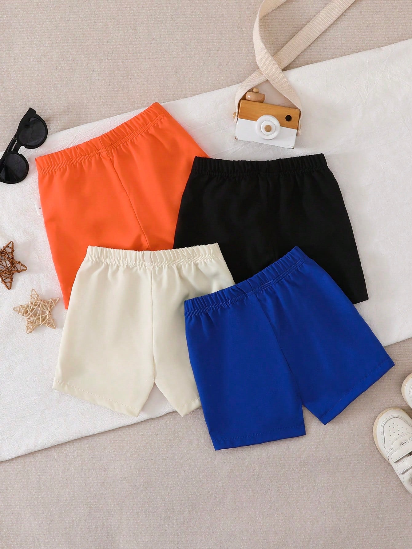 4pcs/Set Toddler Infant Baby Boys Casual Elastic Waist Shorts Sun Protection UPF 40+ Cooling Touch Embroidered Patch Drawstring Design Versatile Style