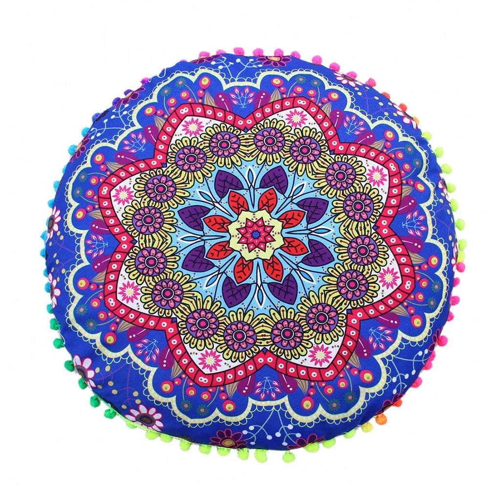 4PCS/SETS, [Round Colorful Meditation Cushion Cover] Mandala Floor Pillow Cover Meditation Cushion Seating Throw Hippie Round Colorful Decorative Bohemian Pouf Ottoman Handmade Cover