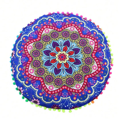 4PCS/SETS, [Round Colorful Meditation Cushion Cover] Mandala Floor Pillow Cover Meditation Cushion Seating Throw Hippie Round Colorful Decorative Bohemian Pouf Ottoman Handmade Cover