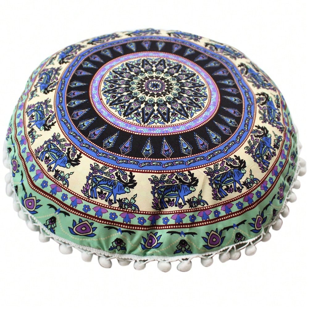 4PCS/SETS, [Round Colorful Meditation Cushion Cover] Mandala Floor Pillow Cover Meditation Cushion Seating Throw Hippie Round Colorful Decorative Bohemian Pouf Ottoman Handmade Cover