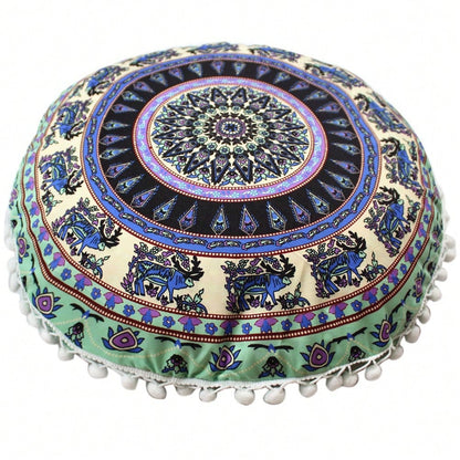 4PCS/SETS, [Round Colorful Meditation Cushion Cover] Mandala Floor Pillow Cover Meditation Cushion Seating Throw Hippie Round Colorful Decorative Bohemian Pouf Ottoman Handmade Cover