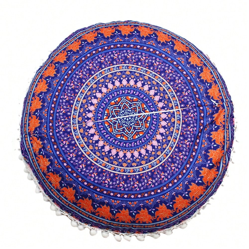 4PCS/SETS, [Round Colorful Meditation Cushion Cover] Mandala Floor Pillow Cover Meditation Cushion Seating Throw Hippie Round Colorful Decorative Bohemian Pouf Ottoman Handmade Cover