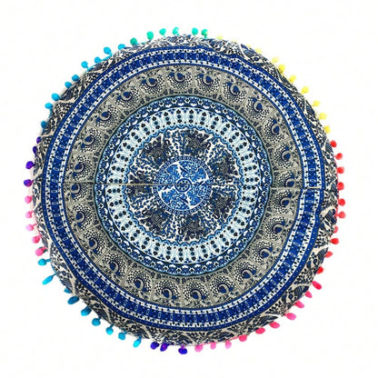 4PCS/SETS, [Round Colorful Meditation Cushion Cover] Mandala Floor Pillow Cover Meditation Cushion Seating Throw Hippie Round Colorful Decorative Bohemian Pouf Ottoman Handmade Cover