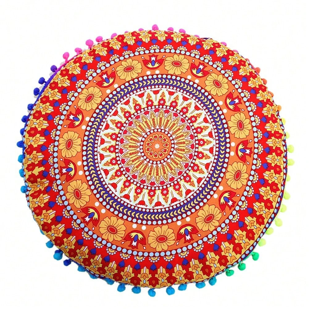 4PCS/SETS, [Round Colorful Meditation Cushion Cover] Mandala Floor Pillow Cover Meditation Cushion Seating Throw Hippie Round Colorful Decorative Bohemian Pouf Ottoman Handmade Cover