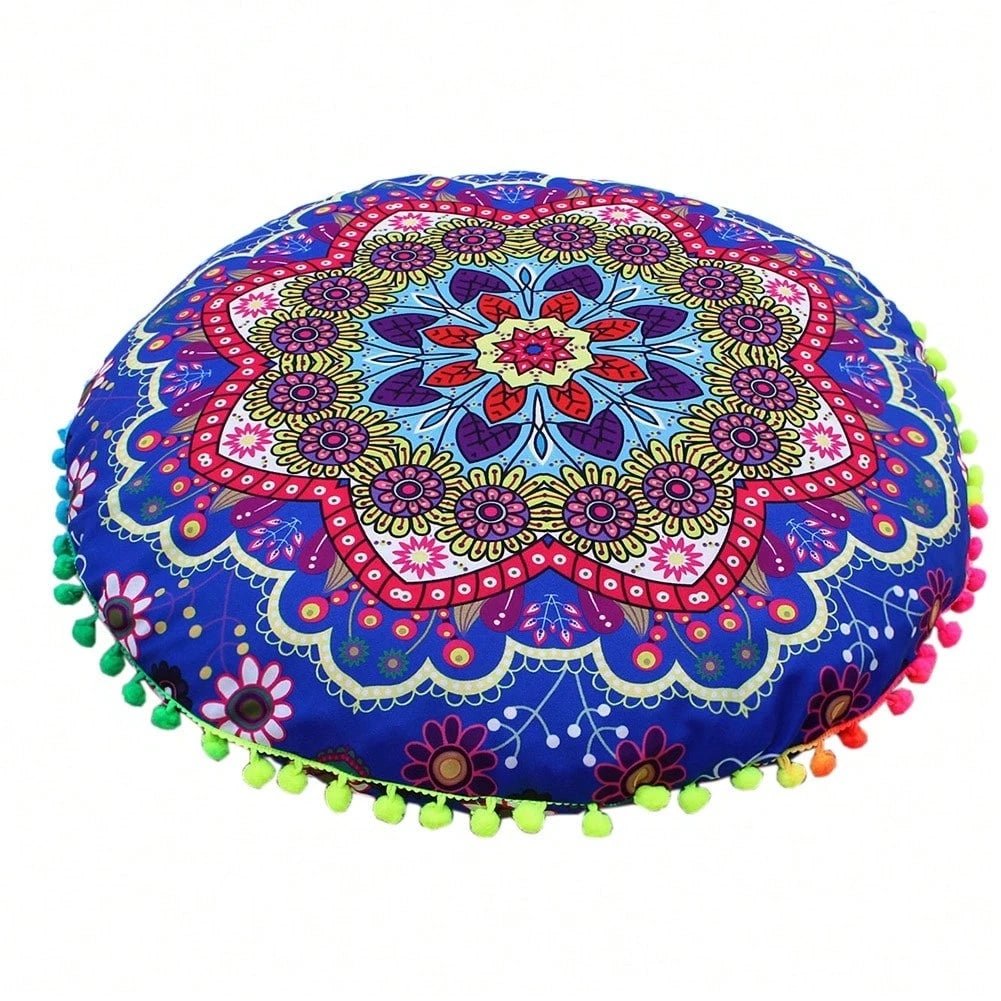4PCS/SETS, [Round Colorful Meditation Cushion Cover] Mandala Floor Pillow Cover Meditation Cushion Seating Throw Hippie Round Colorful Decorative Bohemian Pouf Ottoman Handmade Cover