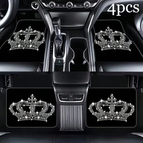 4pcs Shiny Car Floor Mats- Elegant Diamond Design, Easy To Clean, Made Of Anti-Slip Durable Material, Compatible With Sedans, Trucks, SUVs And Universal Models, Fashionable Interior Accessory, Ideal