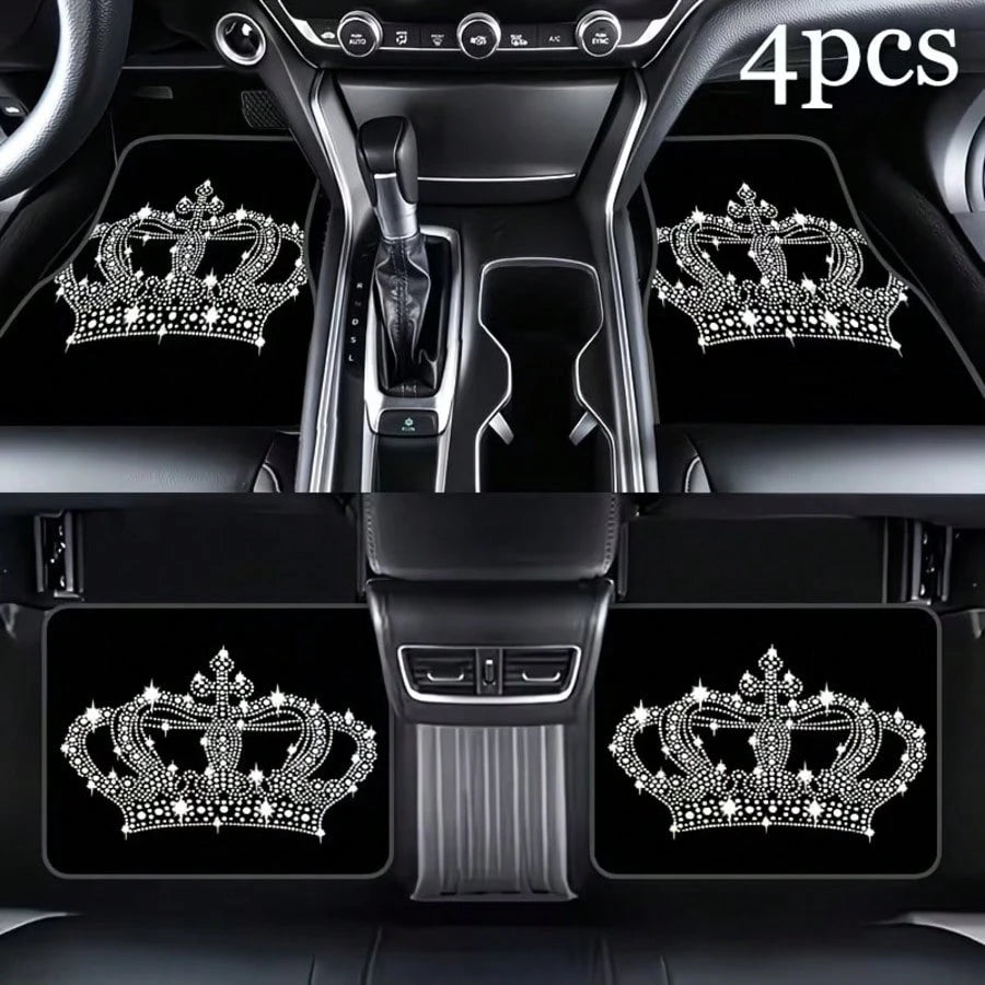 4pcs Shiny Car Floor Mats- Elegant Diamond Design, Easy To Clean, Made Of Anti-Slip Durable Material, Compatible With Sedans, Trucks, SUVs And Universal Models, Fashionable Interior Accessory, Ideal