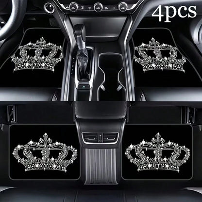 4pcs Shiny Car Floor Mats- Elegant Diamond Design, Easy To Clean, Made Of Anti-Slip Durable Material, Compatible With Sedans, Trucks, SUVs And Universal Models, Fashionable Interior Accessory, Ideal