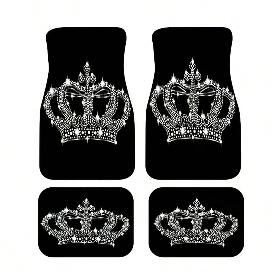 4pcs Shiny Car Floor Mats- Elegant Diamond Design, Easy To Clean, Made Of Anti-Slip Durable Material, Compatible With Sedans, Trucks, SUVs And Universal Models, Fashionable Interior Accessory, Ideal