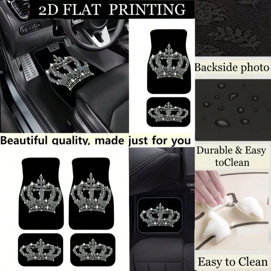 4pcs Shiny Car Floor Mats- Elegant Diamond Design, Easy To Clean, Made Of Anti-Slip Durable Material, Compatible With Sedans, Trucks, SUVs And Universal Models, Fashionable Interior Accessory, Ideal