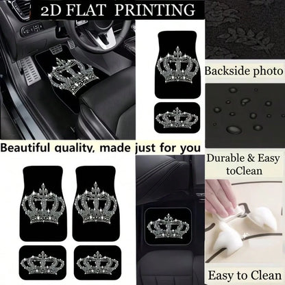 4pcs Shiny Car Floor Mats- Elegant Diamond Design, Easy To Clean, Made Of Anti-Slip Durable Material, Compatible With Sedans, Trucks, SUVs And Universal Models, Fashionable Interior Accessory, Ideal