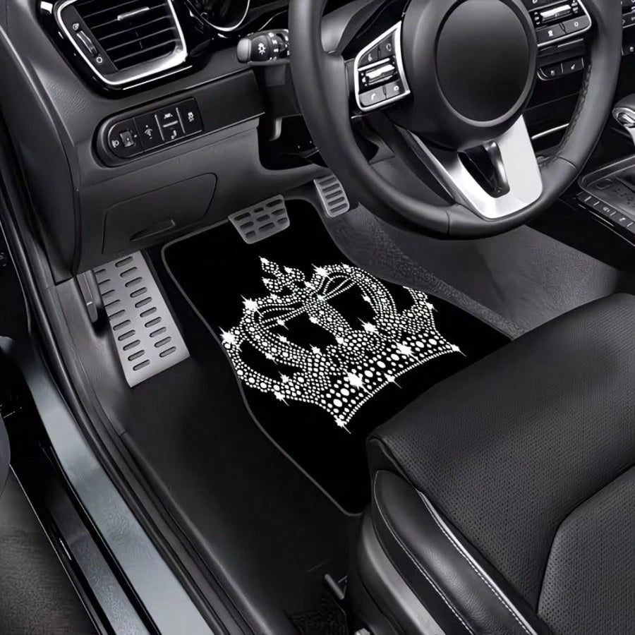 4pcs Shiny Car Floor Mats- Elegant Diamond Design, Easy To Clean, Made Of Anti-Slip Durable Material, Compatible With Sedans, Trucks, SUVs And Universal Models, Fashionable Interior Accessory, Ideal