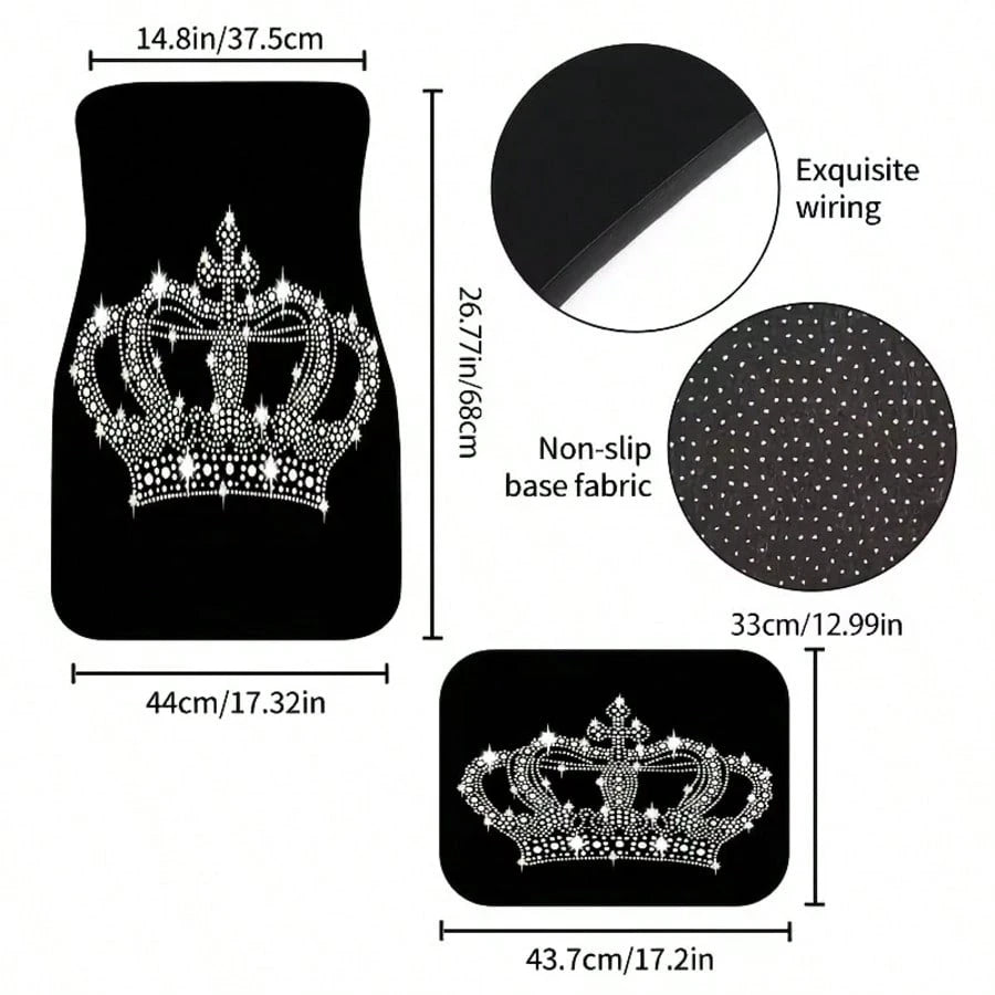 4pcs Shiny Car Floor Mats- Elegant Diamond Design, Easy To Clean, Made Of Anti-Slip Durable Material, Compatible With Sedans, Trucks, SUVs And Universal Models, Fashionable Interior Accessory, Ideal