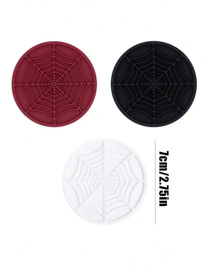 4PCS-Spider Web Car Coasters For Cup Holders, Halloween Funny Non-Slip Silicone Insert Ornaments Coasters, Automotive Cupholder Goth Accessories For Men & Women