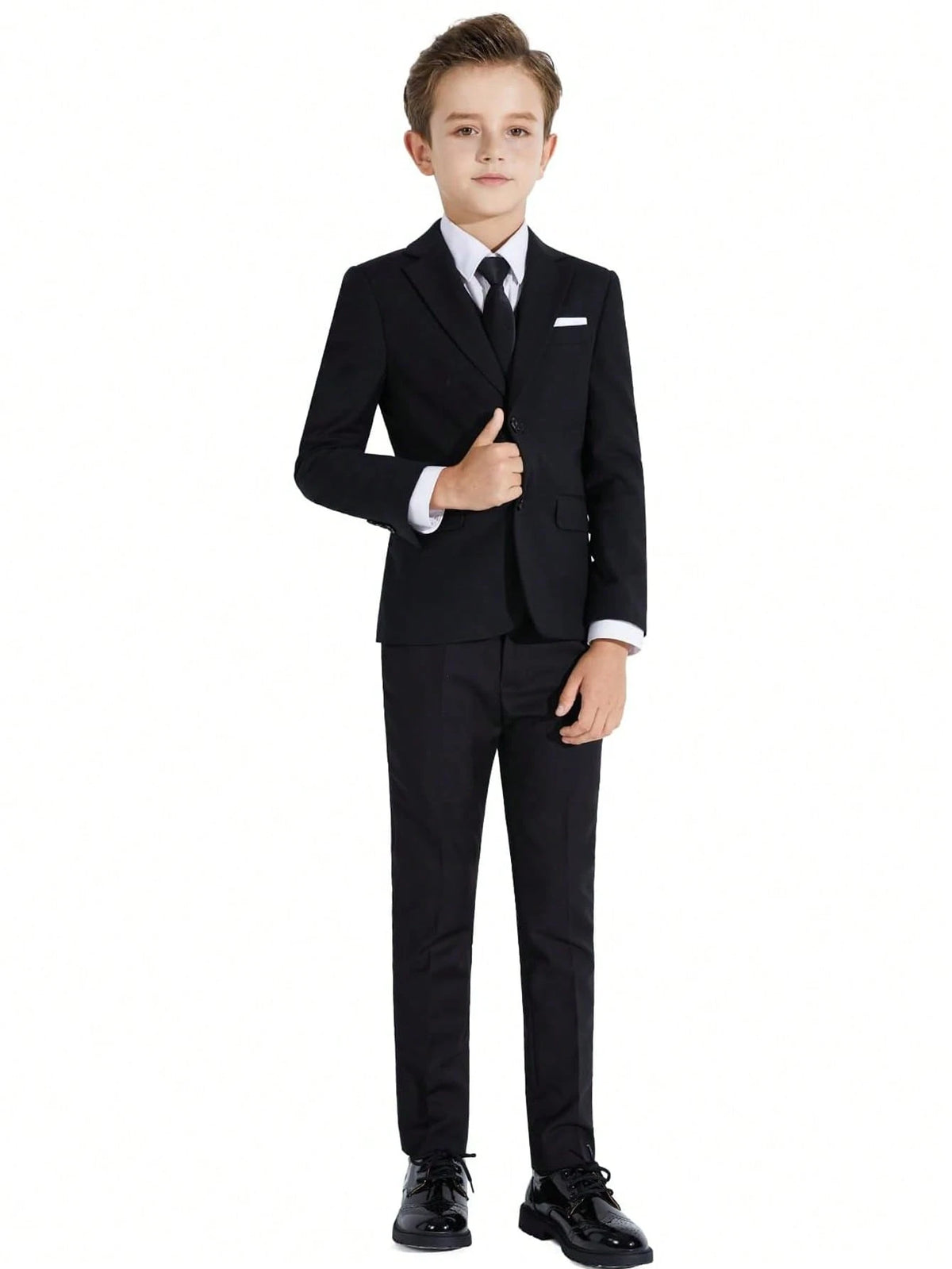 4pcs Tween Boy Suit Set- Jacket, Pants, Tie And Bow Tie