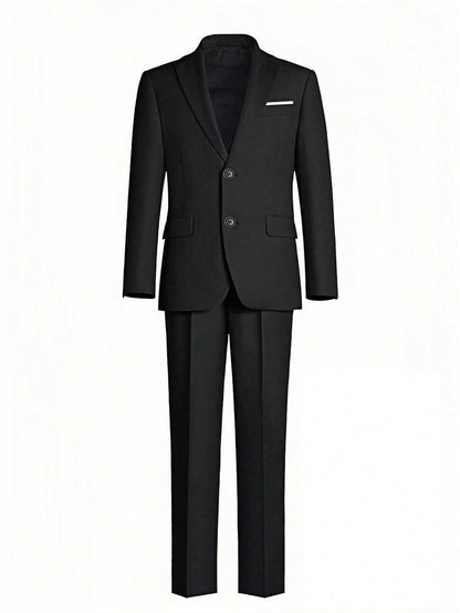 4pcs Tween Boy Suit Set- Jacket, Pants, Tie And Bow Tie