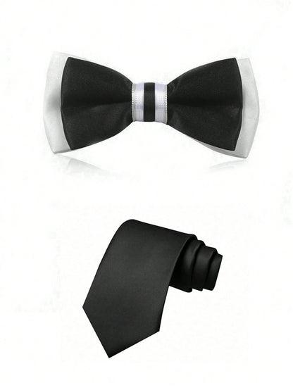 4pcs Tween Boy Suit Set- Jacket, Pants, Tie And Bow Tie