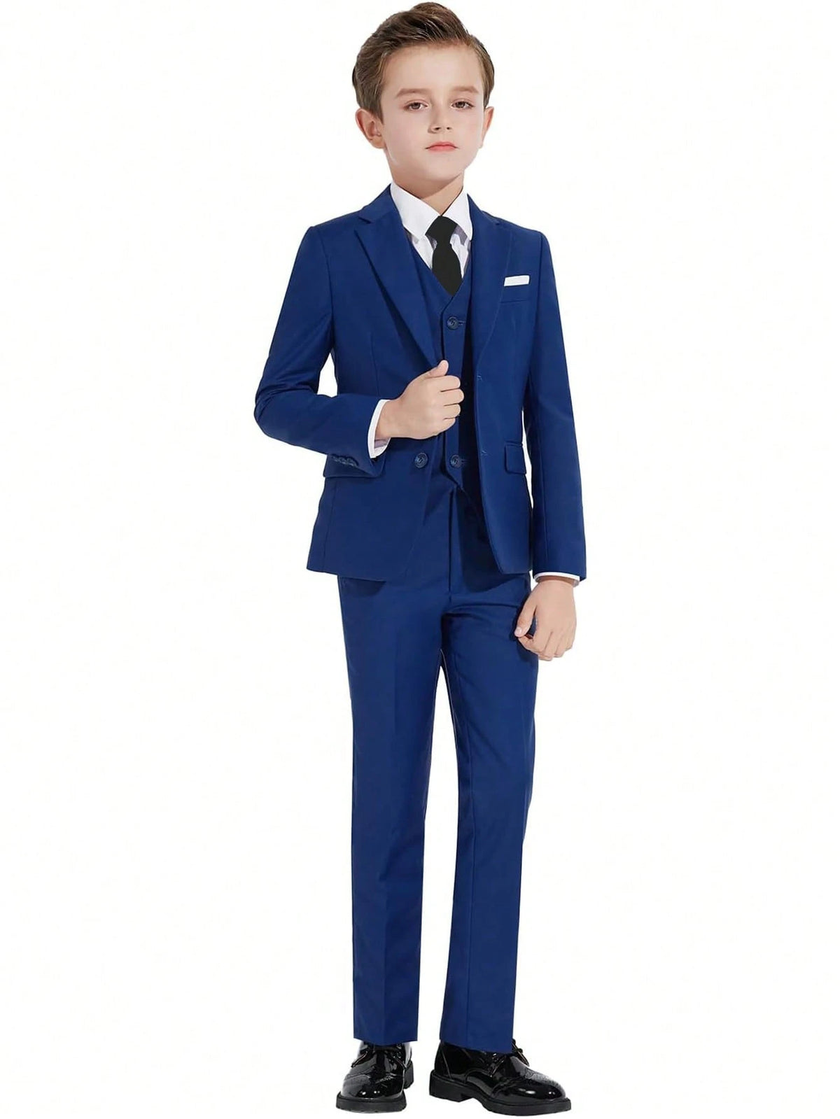 4pcs Tween Boy Suit Set- Jacket, Pants, Tie And Bow Tie