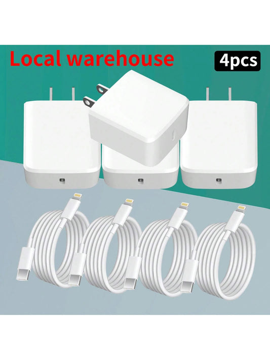 4Pcs Type-C Fast Charger Block + Type-C To Lightning Cable Set, Compatible With IPhone 14/13/12 Series, IPad Pro/Mini & More Apple Devices, High-Speed Charging Adapter With C-L Cord Kit