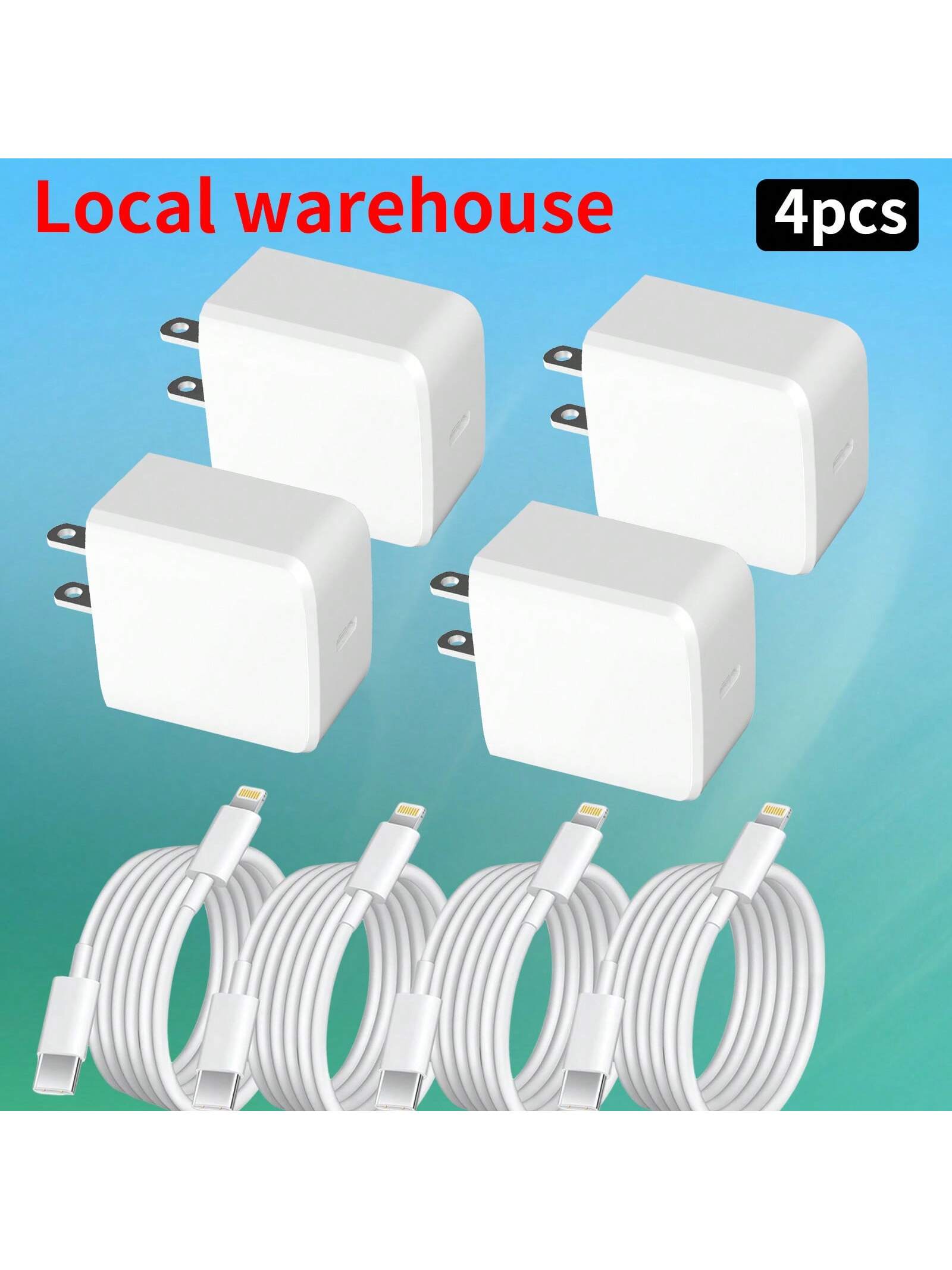 4Pcs Type-C Fast Charger Block + Type-C To Lightning Cable Set, Compatible With IPhone 14/13/12 Series, IPad Pro/Mini & More Apple Devices, High-Speed Charging Adapter With C-L Cord Kit