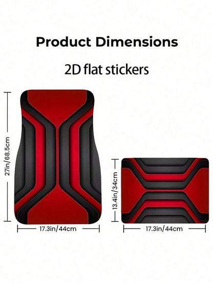 4pcs Universal Car Floor Mat Set- Red & Black Abstract Geometric 2D Print Car Mats, Anti-Slip All-Weather Front & Rear Foot Pads, Fashionable Car Interior Decor Suitable For Sedan, SUV, Truck, Van