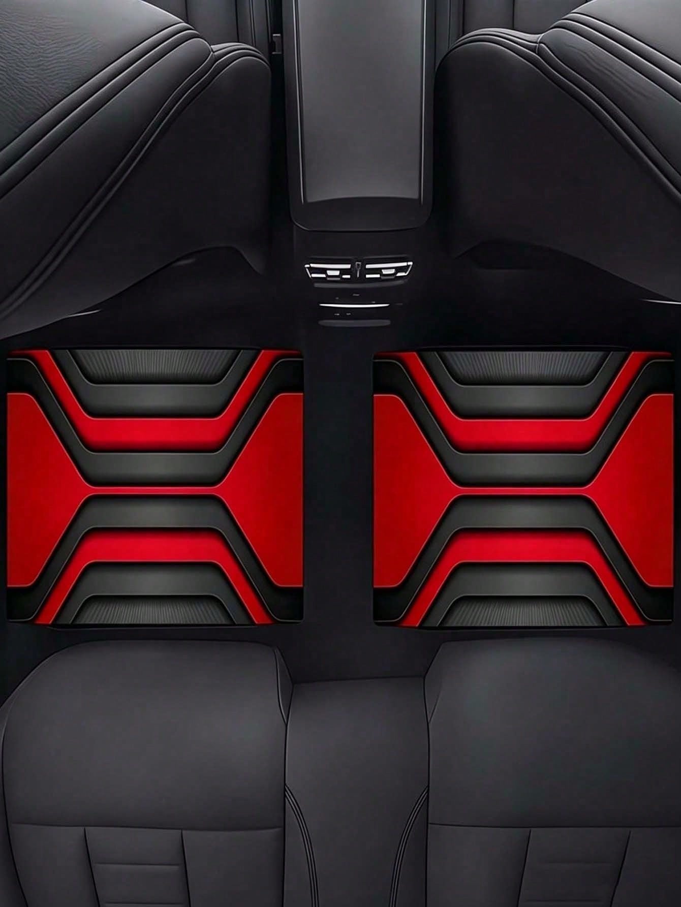 4pcs Universal Car Floor Mat Set- Red & Black Abstract Geometric 2D Print Car Mats, Anti-Slip All-Weather Front & Rear Foot Pads, Fashionable Car Interior Decor Suitable For Sedan, SUV, Truck, Van