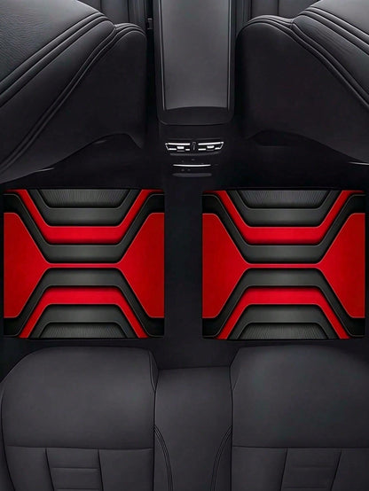 4pcs Universal Car Floor Mat Set- Red & Black Abstract Geometric 2D Print Car Mats, Anti-Slip All-Weather Front & Rear Foot Pads, Fashionable Car Interior Decor Suitable For Sedan, SUV, Truck, Van