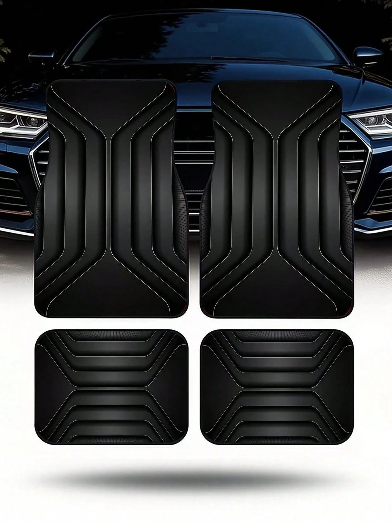4pcs Universal Car Floor Mat Set- Red & Black Abstract Geometric 2D Print Car Mats, Anti-Slip All-Weather Front & Rear Foot Pads, Fashionable Car Interior Decor Suitable For Sedan, SUV, Truck, Van