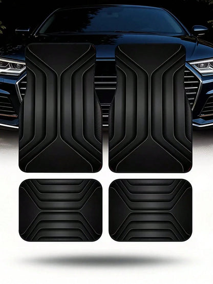4pcs Universal Car Floor Mat Set- Red & Black Abstract Geometric 2D Print Car Mats, Anti-Slip All-Weather Front & Rear Foot Pads, Fashionable Car Interior Decor Suitable For Sedan, SUV, Truck, Van