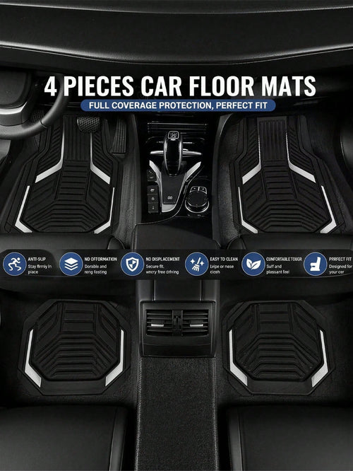 4pcs Universal Car Floor Mats Set- Red & Black Abstract Geometric 2D Print Car Interior Liners, Non-Slip All-Weather Front & Rear Floor Mats, Fashionable Interior Accessories For Sedan, SUV, Truck, V