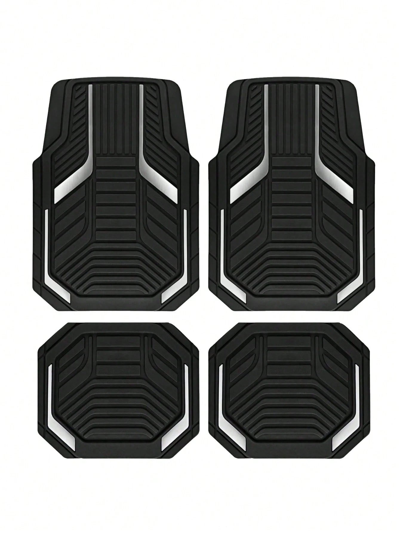 4pcs Universal Car Floor Mats Set- Red & Black Abstract Geometric 2D Print Car Interior Liners, Non-Slip All-Weather Front & Rear Floor Mats, Fashionable Interior Accessories For Sedan, SUV, Truck, V