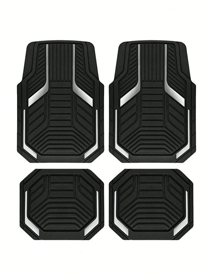 4pcs Universal Car Floor Mats Set- Red & Black Abstract Geometric 2D Print Car Interior Liners, Non-Slip All-Weather Front & Rear Floor Mats, Fashionable Interior Accessories For Sedan, SUV, Truck, V