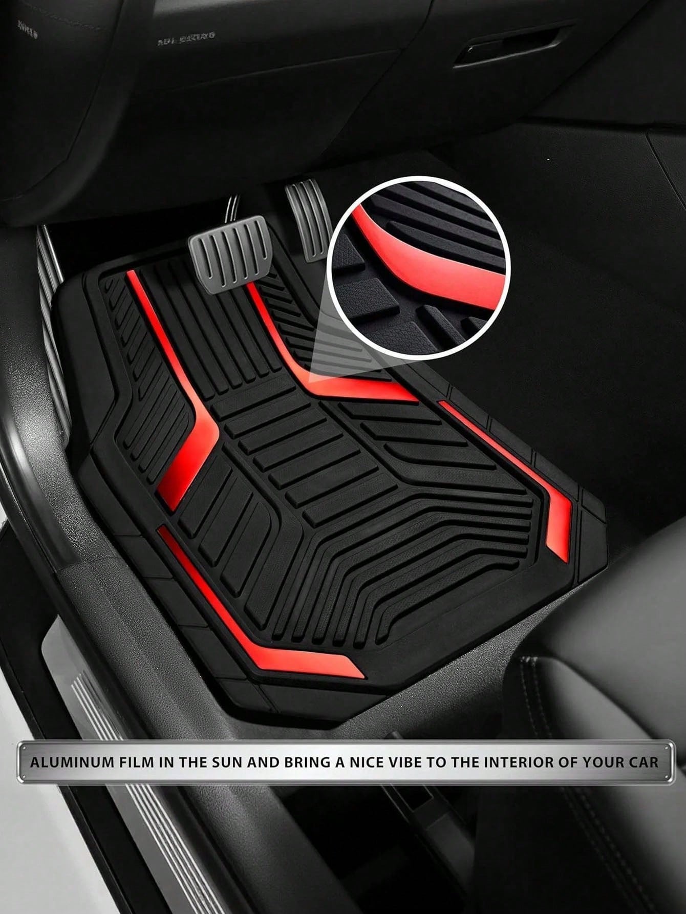 4pcs Universal Car Floor Mats Set- Red & Black Abstract Geometric 2D Print Car Interior Liners, Non-Slip All-Weather Front & Rear Floor Mats, Fashionable Interior Accessories For Sedan, SUV, Truck, V