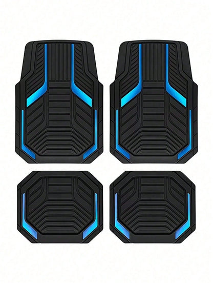 4pcs Universal Car Floor Mats Set- Red & Black Abstract Geometric 2D Print Car Interior Liners, Non-Slip All-Weather Front & Rear Floor Mats, Fashionable Interior Accessories For Sedan, SUV, Truck, V