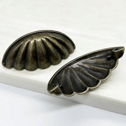4pcs Vintage Antique Zinc Alloy Half-Moon Drawer Pulls- Kitchen, Vanity, Wardrobe And Drawer Decorative Cabinets, Easy Installation, Shell Pulls