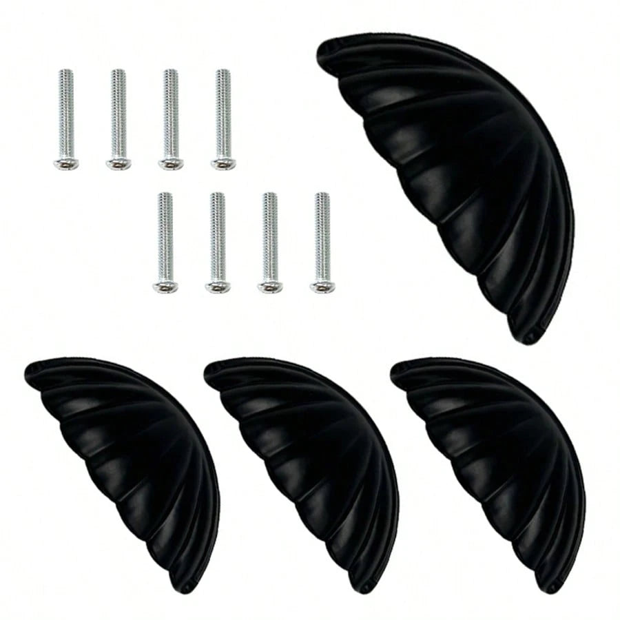 4pcs Vintage Antique Zinc Alloy Half-Moon Drawer Pulls- Kitchen, Vanity, Wardrobe And Drawer Decorative Cabinets, Easy Installation, Shell Pulls