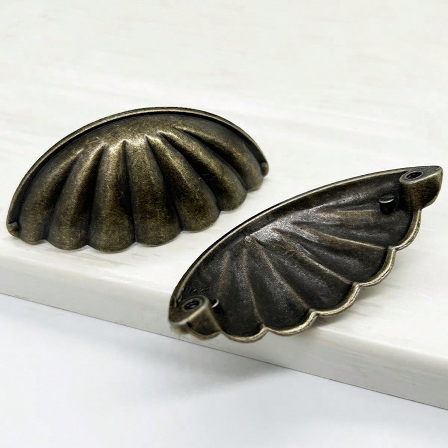4pcs Vintage Antique Zinc Alloy Half-Moon Drawer Pulls- Kitchen, Vanity, Wardrobe And Drawer Decorative Cabinets, Easy Installation, Shell Pulls