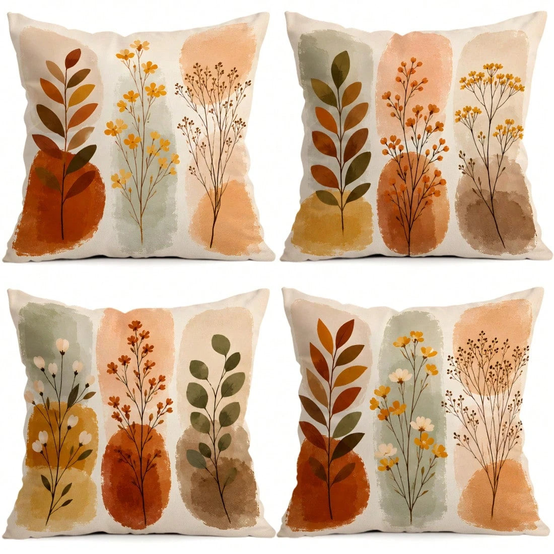 4pcs Warm Autumn Abstract Branch & Leaf Pattern Pillow Covers, Single-Sided Printed Pillow Covers, Suitable For Living Room, Bedroom, Home Decor, All-Season Pillow Covers