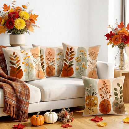 4pcs Warm Autumn Abstract Branch & Leaf Pattern Pillow Covers, Single-Sided Printed Pillow Covers, Suitable For Living Room, Bedroom, Home Decor, All-Season Pillow Covers