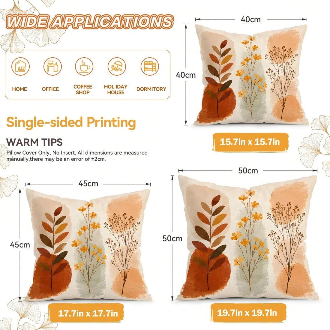 4pcs Warm Autumn Abstract Branch & Leaf Pattern Pillow Covers, Single-Sided Printed Pillow Covers, Suitable For Living Room, Bedroom, Home Decor, All-Season Pillow Covers