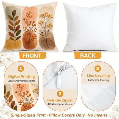 4pcs Warm Autumn Abstract Branch & Leaf Pattern Pillow Covers, Single-Sided Printed Pillow Covers, Suitable For Living Room, Bedroom, Home Decor, All-Season Pillow Covers