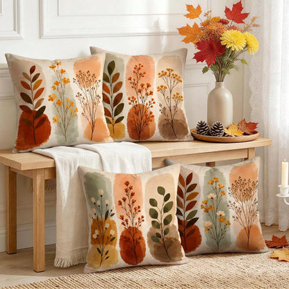 4pcs Warm Autumn Abstract Branch & Leaf Pattern Pillow Covers, Single-Sided Printed Pillow Covers, Suitable For Living Room, Bedroom, Home Decor, All-Season Pillow Covers