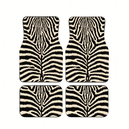 4pcs, Zebra Fur Pattern Printed Car Floor Mats, Full Coverage Car Floor Mats, Universal Model For All Seasons, Suitable For SUV Car Interiors, Car Floor Mats