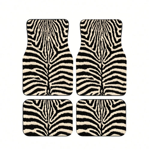 4pcs, Zebra Fur Pattern Printed Car Floor Mats, Full Coverage Car Floor Mats, Universal Model For All Seasons, Suitable For SUV Car Interiors, Car Floor Mats