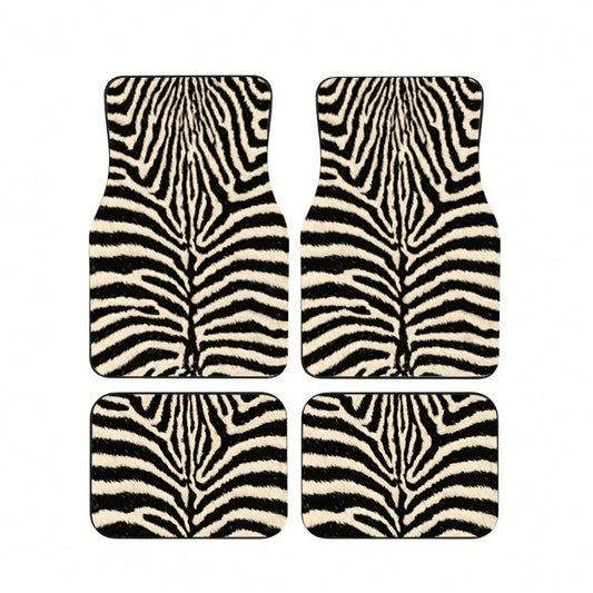 4pcs, Zebra Fur Pattern Printed Car Floor Mats, Full Coverage Car Floor Mats, Universal Model For All Seasons, Suitable For SUV Car Interiors, Car Floor Mats