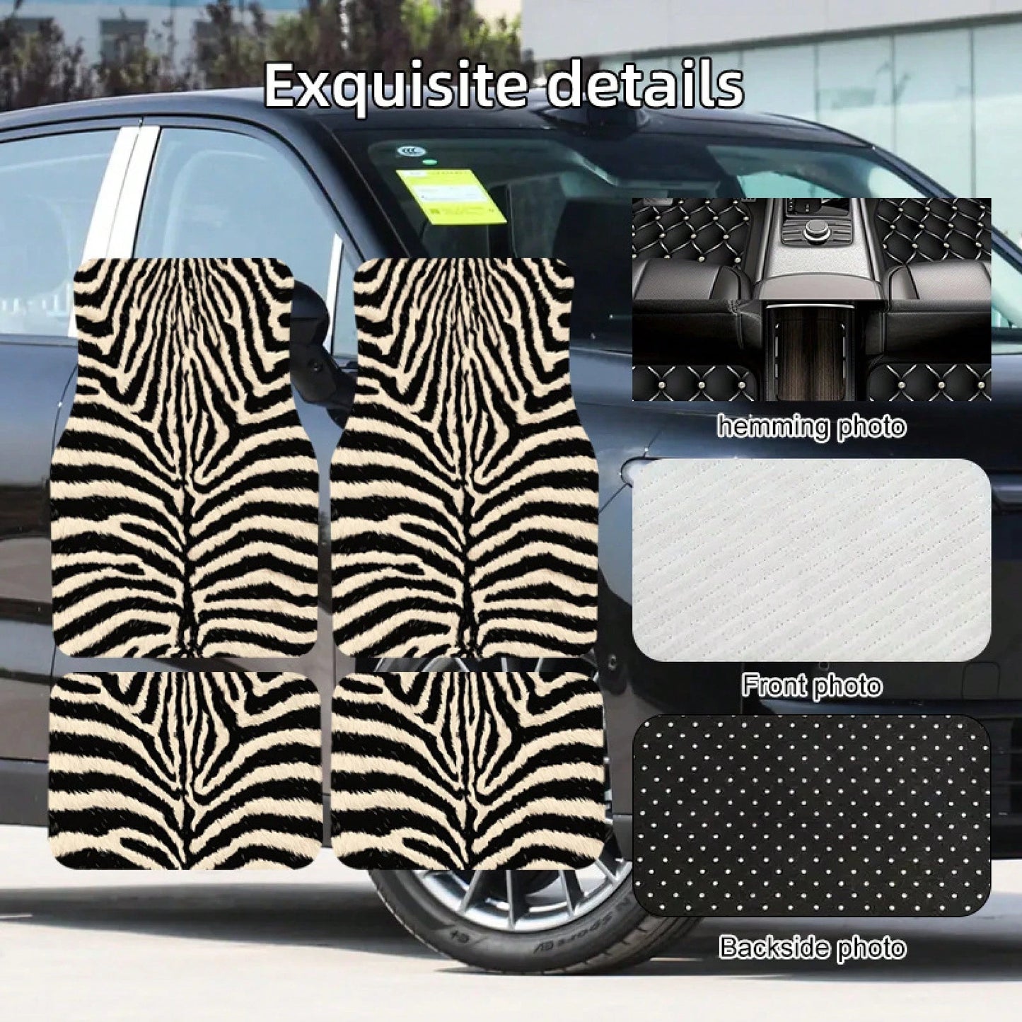 4pcs, Zebra Fur Pattern Printed Car Floor Mats, Full Coverage Car Floor Mats, Universal Model For All Seasons, Suitable For SUV Car Interiors, Car Floor Mats