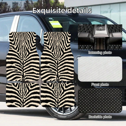 4pcs, Zebra Fur Pattern Printed Car Floor Mats, Full Coverage Car Floor Mats, Universal Model For All Seasons, Suitable For SUV Car Interiors, Car Floor Mats