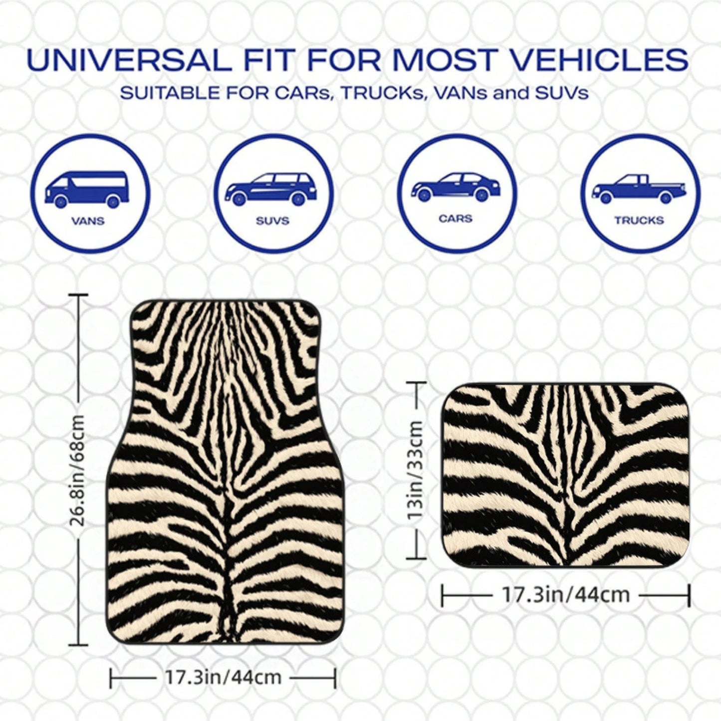 4pcs, Zebra Fur Pattern Printed Car Floor Mats, Full Coverage Car Floor Mats, Universal Model For All Seasons, Suitable For SUV Car Interiors, Car Floor Mats