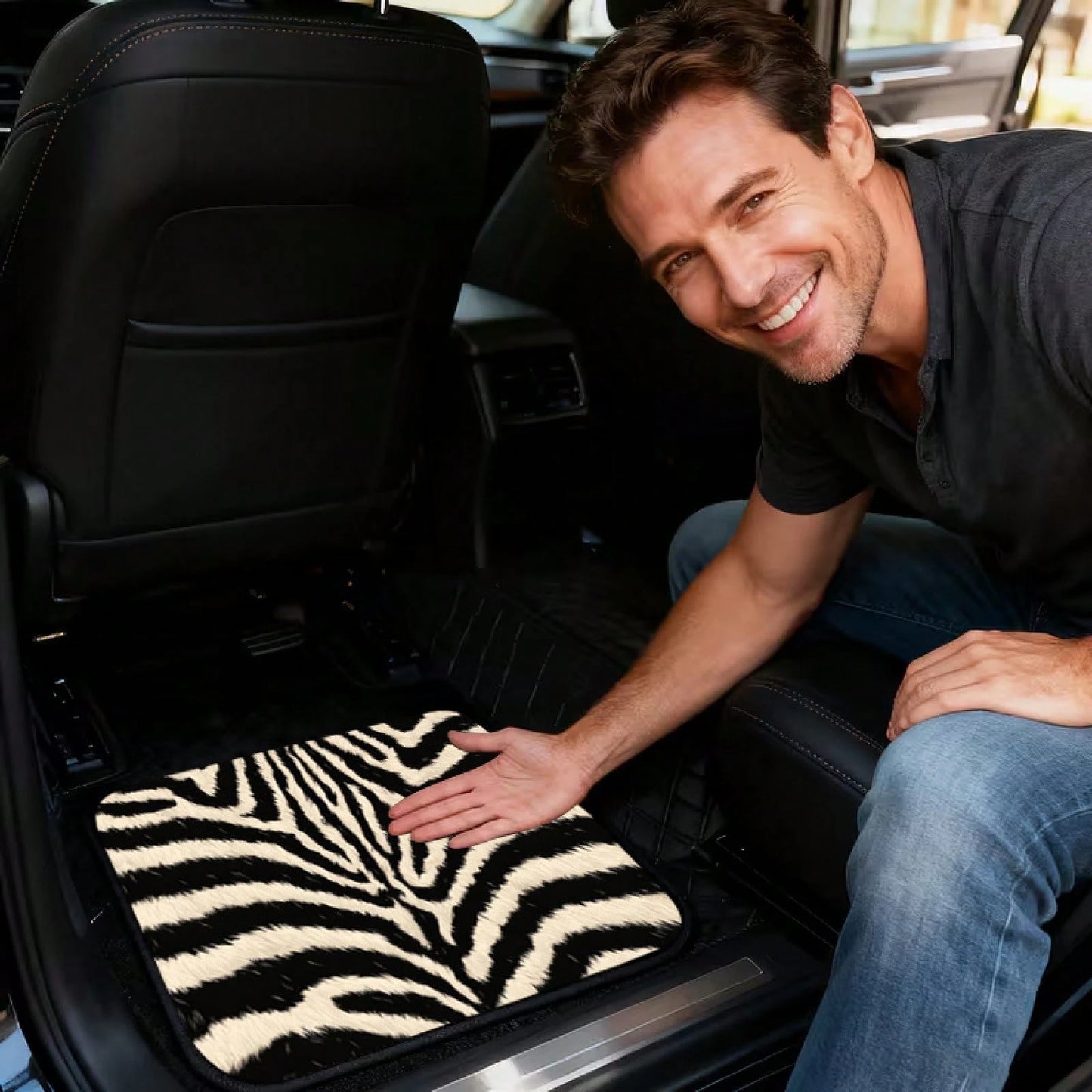 4pcs, Zebra Fur Pattern Printed Car Floor Mats, Full Coverage Car Floor Mats, Universal Model For All Seasons, Suitable For SUV Car Interiors, Car Floor Mats